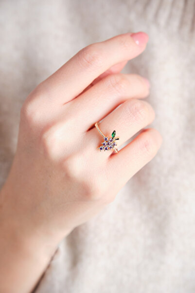 AURRARİ Gold Üzüm Desenli Zirkon Taşlı Yüzük