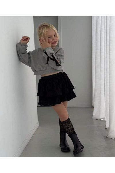 Tinypeople Girl's Bow Detailed Skirt Bottom Top Set Girl's Suit Skirt Sweat Set