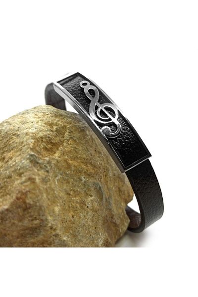 OSMANLI GÜMÜŞ Left Wrench Motif Faux Leather Steel Men's Bracelet Cblsolanhtr-syh