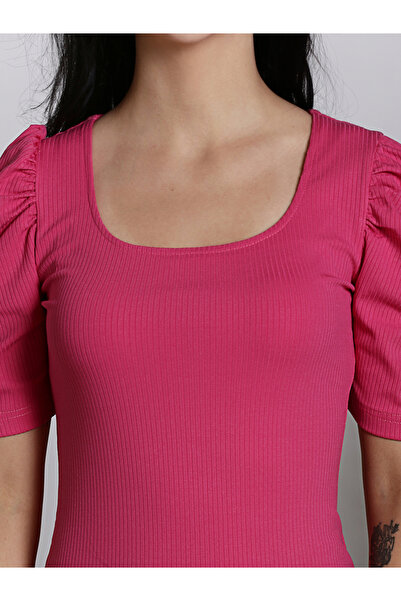 Sera By Styli Rib Bodycon Mini Dress with Puff Sleeves