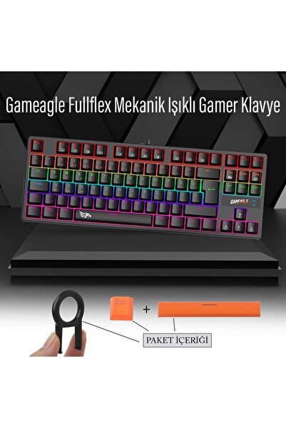 gameagle FULLFLEX MK-89X1B Rainbow Aydınlatmalı Oyuncu Gamer Gerçek Mekanik Işıklı Klavye Türkçe Q (
