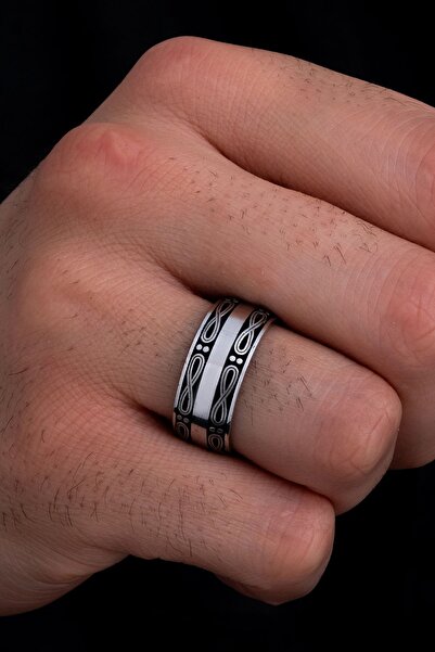 OSMANLI GÜMÜŞ Erkek Gümüş Yüzük - 925 Ayar Sonsuzluk Model Gümüş Alyans Yüzük