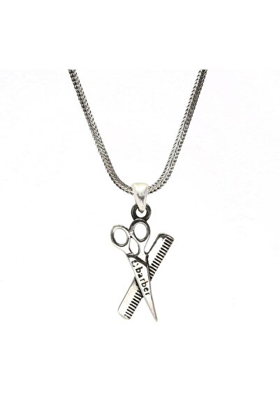 OSMANLI GÜMÜŞ Berber Ve Kuaförlere Özel Makas Tarak Erkek Gümüş Kolye Zincir