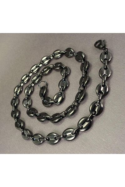 OSMANLI GÜMÜŞ Men's Black Sailor Model Steel Chain Necklace