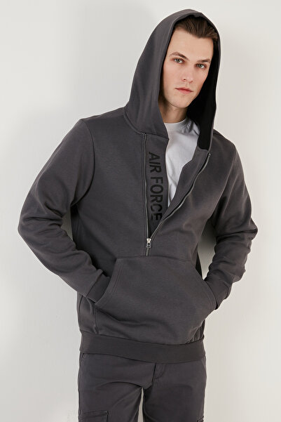 Buratti Καγκουρό τσέπη με φερμουάρ γιακά με κουκούλα Slim Fit Sweat Ανδρική φούτερ 575707