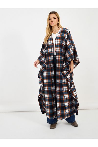Styli Checked Pattern Wool Like Winter Cape Abaya