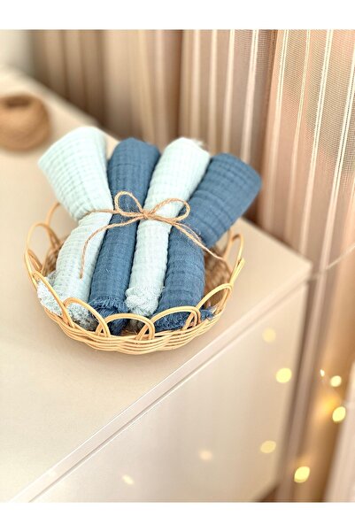BETSY STUDIO %100 Pamuk Bebek Ağız Silme Mendili 4'lü Set Mavi Turkuaz Omuz Ö...