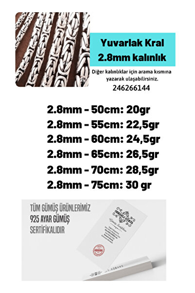 OSMANLI GÜMÜŞ 2.8mm Yuvarlak Kral Model 925 Ayar Erkek Gümüş Kolye Zincir 246266144