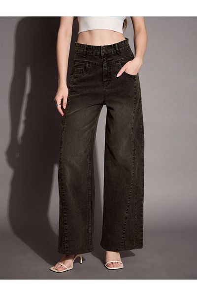 Sassafras By Styli High Rise Wash Front Seam Straight Fit Jeans