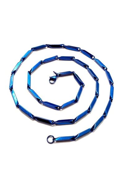 OSMANLI GÜMÜŞ قلادة رجالية من الفولاذ - سلسلة قلادة رفيعة من الفولاذ الأزرق ا...