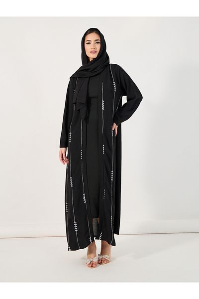 Styli Embroidered Pattern Crepe Abaya with Hijab