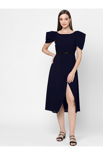 Mish By Styli Tulip Sleeves Wrap Style Midi Dress with Beaded Waistband