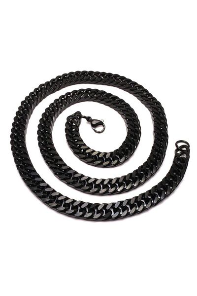 OSMANLI GÜMÜŞ Black Tight Knitted Gourmet Steel Men's Necklace Chain