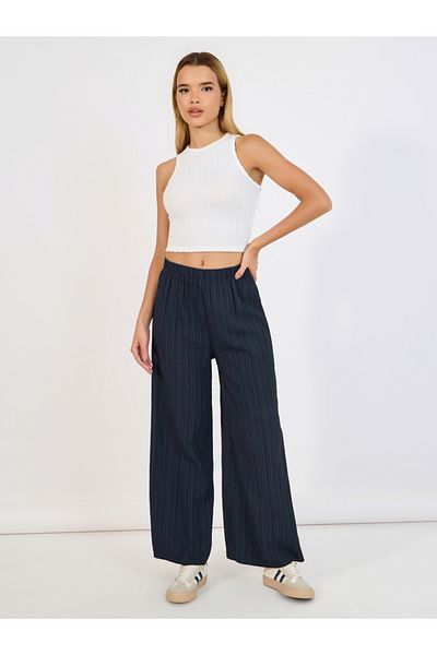 Styli Textured Palazzo Pants with Elastic Waistband