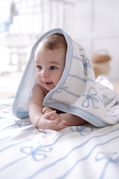 Atelier Babbi 100% Cotton Double-Sided Blanket - Ribbon / Blue