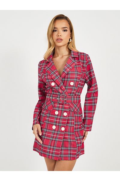Styli Checked Belted Blazer Mini Dress