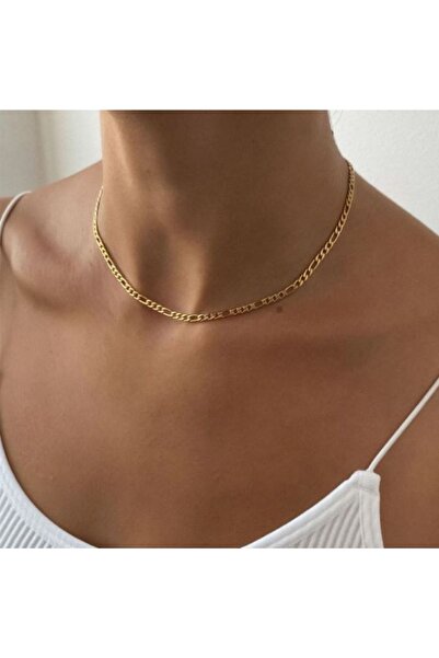 OSMANLI GÜMÜŞ 14 Ayar Gerçek Altın Kaplama 5 Mm Kalınlıkta Figaro Model Kadın Gümüş Kolye