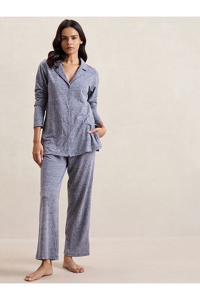 Femmella By Styli Melange Button Down Top & Pants Co-Ords