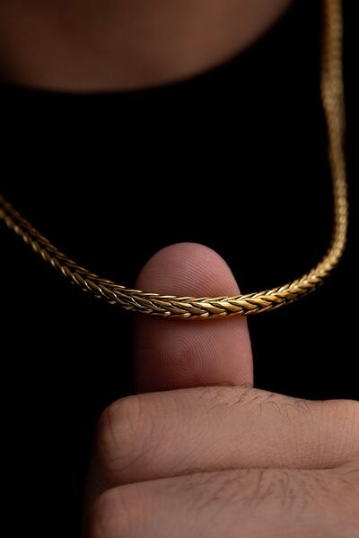 OSMANLI GÜMÜŞ Erkek Çelik Kolye - Altın Kaplama Yılan Model Çelik Kolye