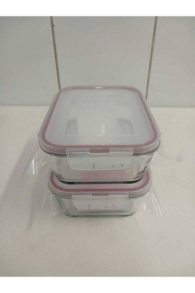 LAV Feyzade Fresco Set of 2 Glass Storage Containers with Lock - Rectangular (1200 Cc)