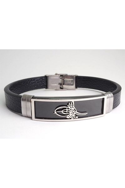 OSMANLI GÜMÜŞ Tughra Rubber Steel Men's Bracelet