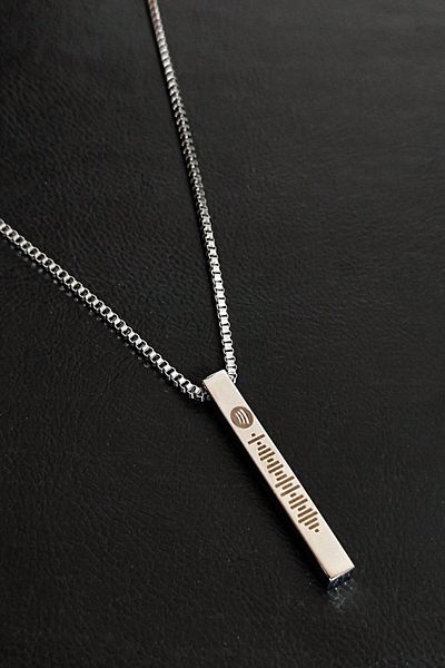 OSMANLI GÜMÜŞ Spotify Song Coded Silver Block Chain & Bar Necklace - Cklspotykly-Gms