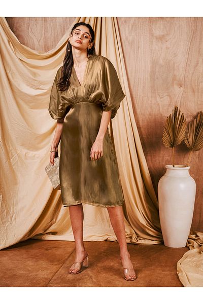 Mish By Styli Metallic Kimono Sleeves Knee Length Dress