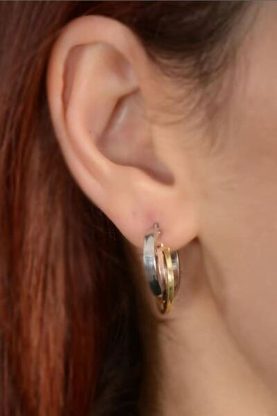 OSMANLI GÜMÜŞ Ottoman Üç Renk Bir Kalın İki İnce Model 925 Ayar Gümüş Kadın K...