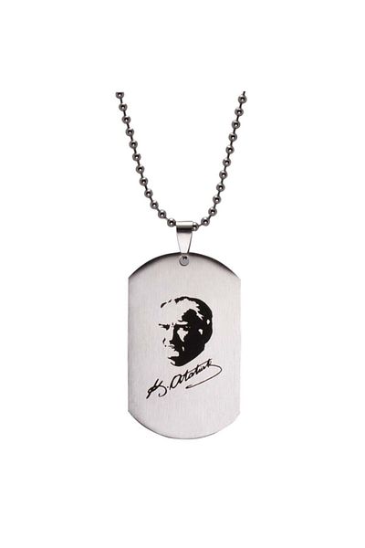 OSMANLI GÜMÜŞ Men's Steel Ataturk Signed Chain Necklace