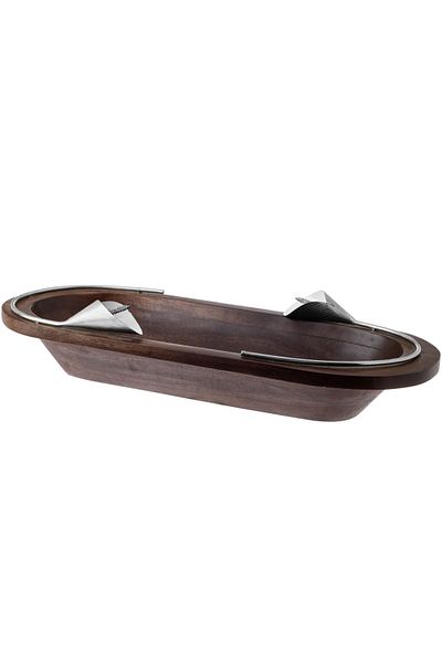 Dania Serving dish in the shape of a boat made of beech wood with lily  in Silver color and multi-use