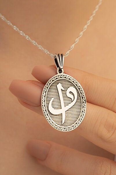 OSMANLI GÜMÜŞ Kadın Gümüş Kolye - Oval Model Vav Elif Yazılı Kadın Kolye Parlak Model
