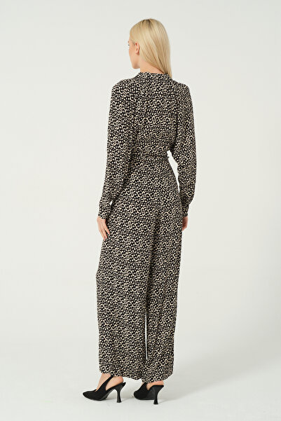 eva clothing Women's Double Breasted Collar Wide Leg Patterned Jumpsuit 1234674 Eva-1