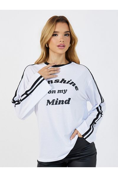 Styli Oversized Slogan Print T-Shirt with Bow Detail