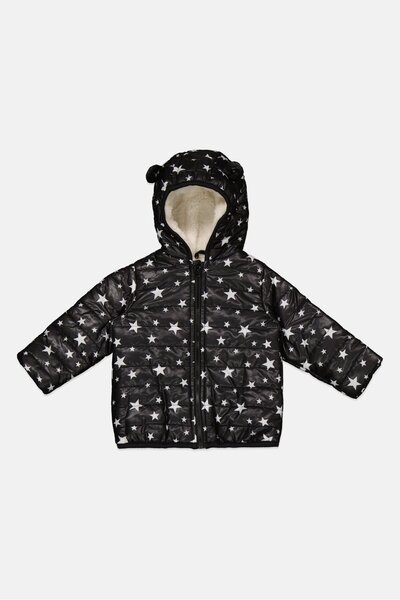 FIRST IMPRESSIONS Toddlers Boy Hooded Allover Print Puffer Jacket, Black