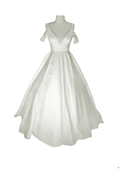 ASL V Yaka Askılı A Kesim Saten Gelinlik