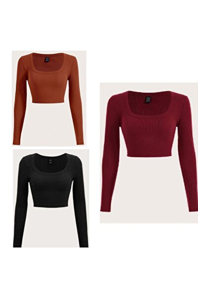 Lorya Giyim Pachet de 3 bluze pentru femei, 100% bumbac, tricotate, cu guler ...