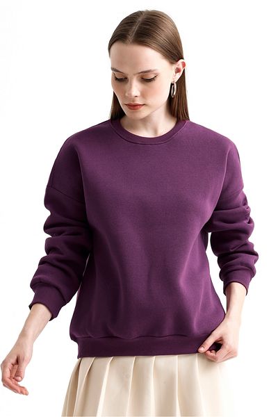MD trend Hanorac oversize de bază pentru damă, cu decolteu, cu fleece în interior