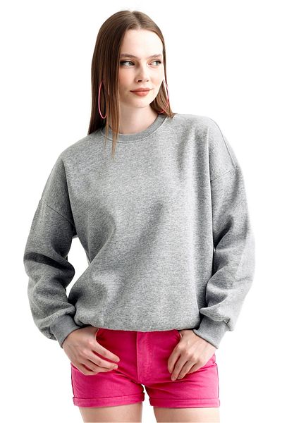 MD trend Hanorac oversize de bază pentru damă, cu decolteu, cu fleece în interior