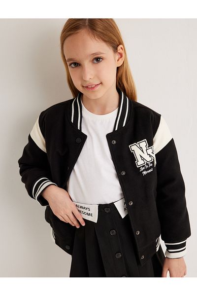 Koton Long Sleeve Color Block Oversize College Jacket with Pocket Detail