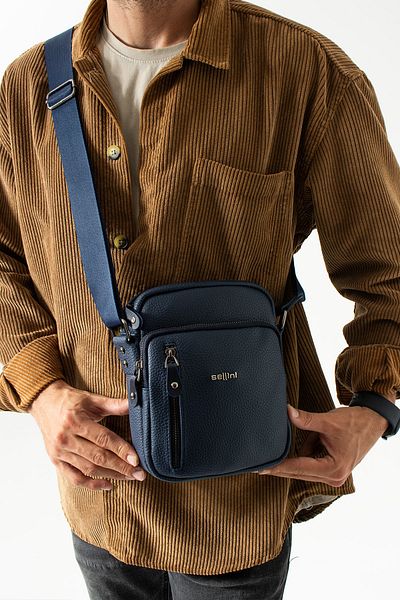 Sellini Geantă de umăr și crossbody pentru bărbați, albastru bleumarin, cu mai mulți ochi 215