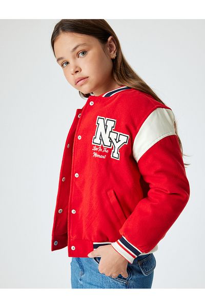 Koton Jachetă oversize pentru colegiu, cu mânecă lungă, cu mânecă lungă, cu închidere cu apăsare