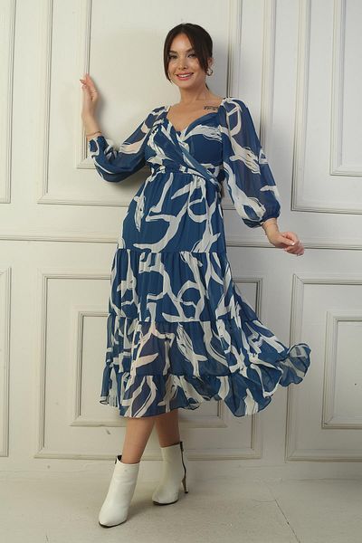 By Saygı Rochie din șifon cu guler Madonna căptușit în cruce cu model abstract