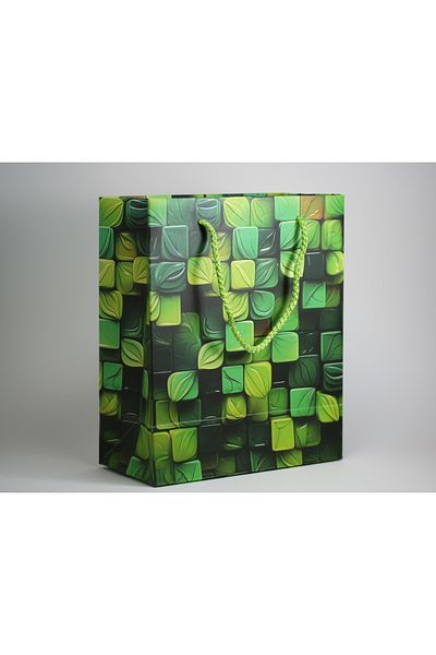 ÇABUKLAR Carton Bag Gusseted Green Mosaic (20X10X23,50 cm) - 1 Piece