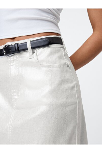 GAP Kadın Gri Denim Parlak Midi Etek