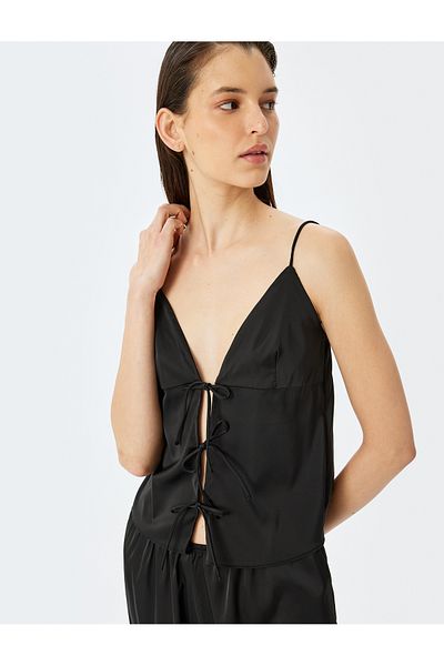 Koton Satin-Pyjama-Oberteil mit Schleifendetail an der Vorderseite