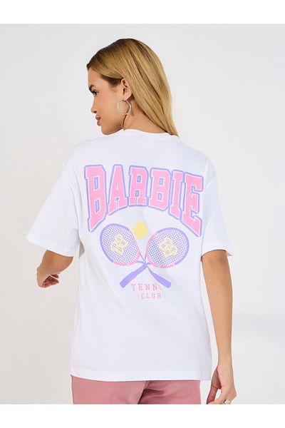Styli Barbie Tennis Club Slogan Puff Print Oversized T-Shirt