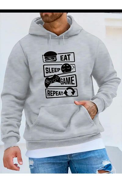 Medinenur Φούτερ με κουκούλα με στάμπα Eat Sleep Game