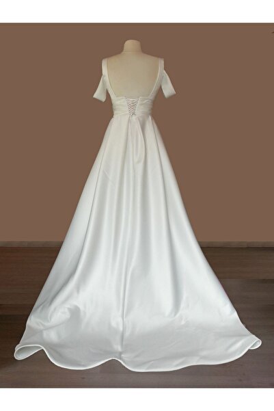 ASL V Yaka Askılı A Kesim Saten Gelinlik