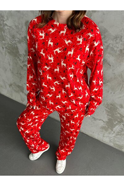 Store Deer Patterned Red Pajama Set