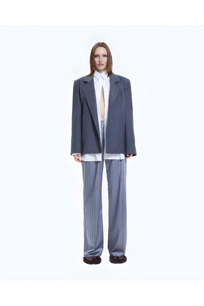 Khela The Label Reflections Blazer Kadın Gri Taş Işlemeli Oversize Blazer Ceket
